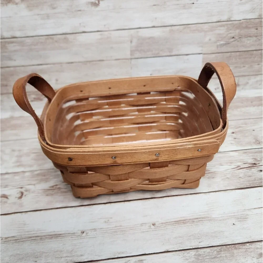 Longaberger Rectangular Tea Basket 10740 With Plastic Liner and Leather Handles